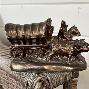 Vintage Brass Bookends - covered wagon Oregon trail